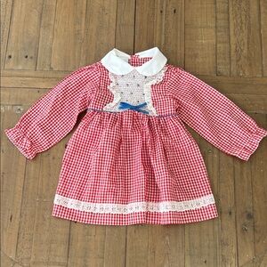 Baby Togs vintage 90s red gingham lace dress girls 3T smocked